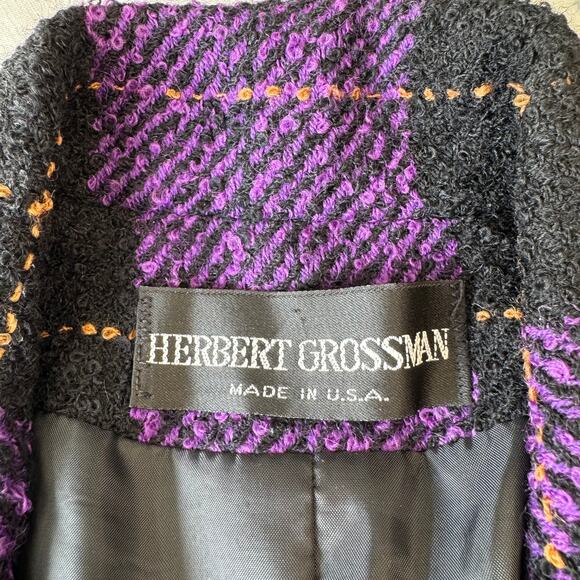 HERBERT GROSSMAN Vintage USA Nubby Jacket Women's Size 10 Purple Black Plaid - Picture 11 of 14
